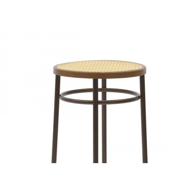 Σκαμπώ μπαρ "WIEN" από μέταλλο/rattan σε καφέ σφυρήλατο/εκρού χρώμα Φ36x79