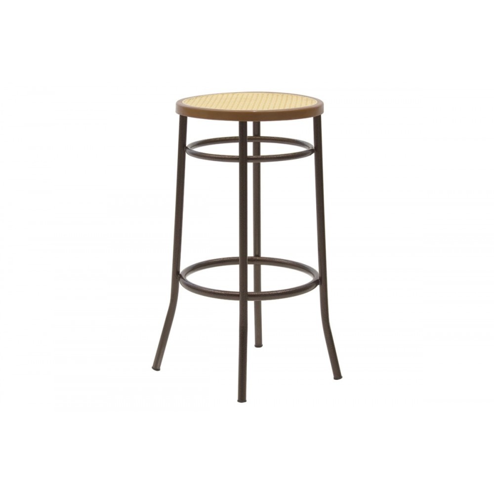 Σκαμπώ μπαρ "WIEN" από μέταλλο/rattan σε καφέ σφυρήλατο/εκρού χρώμα Φ36x79