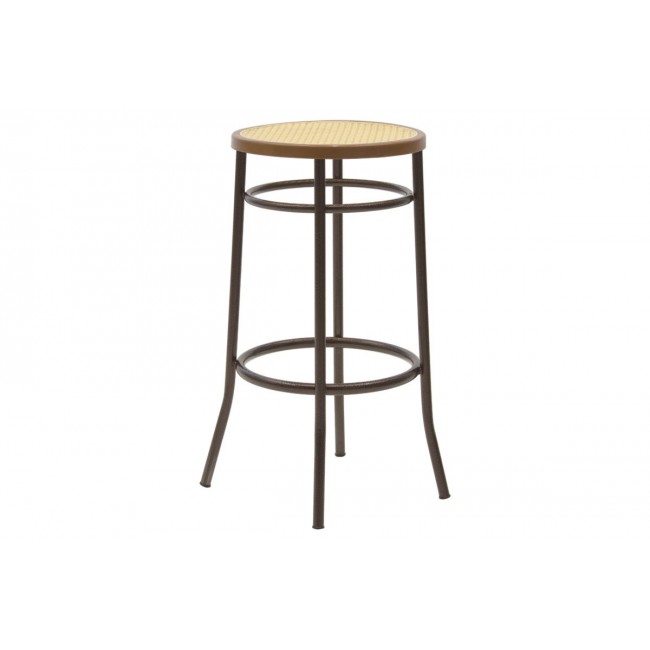 Σκαμπώ μπαρ "WIEN" από μέταλλο/rattan σε καφέ σφυρήλατο/εκρού χρώμα Φ36x79