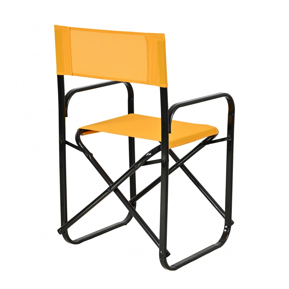 Πολυθρόνα σκηνοθέτη από μέταλλο/διάτρητο ύφασμα σε χρώμα μαύρο/πορτοκαλί 47x40x83