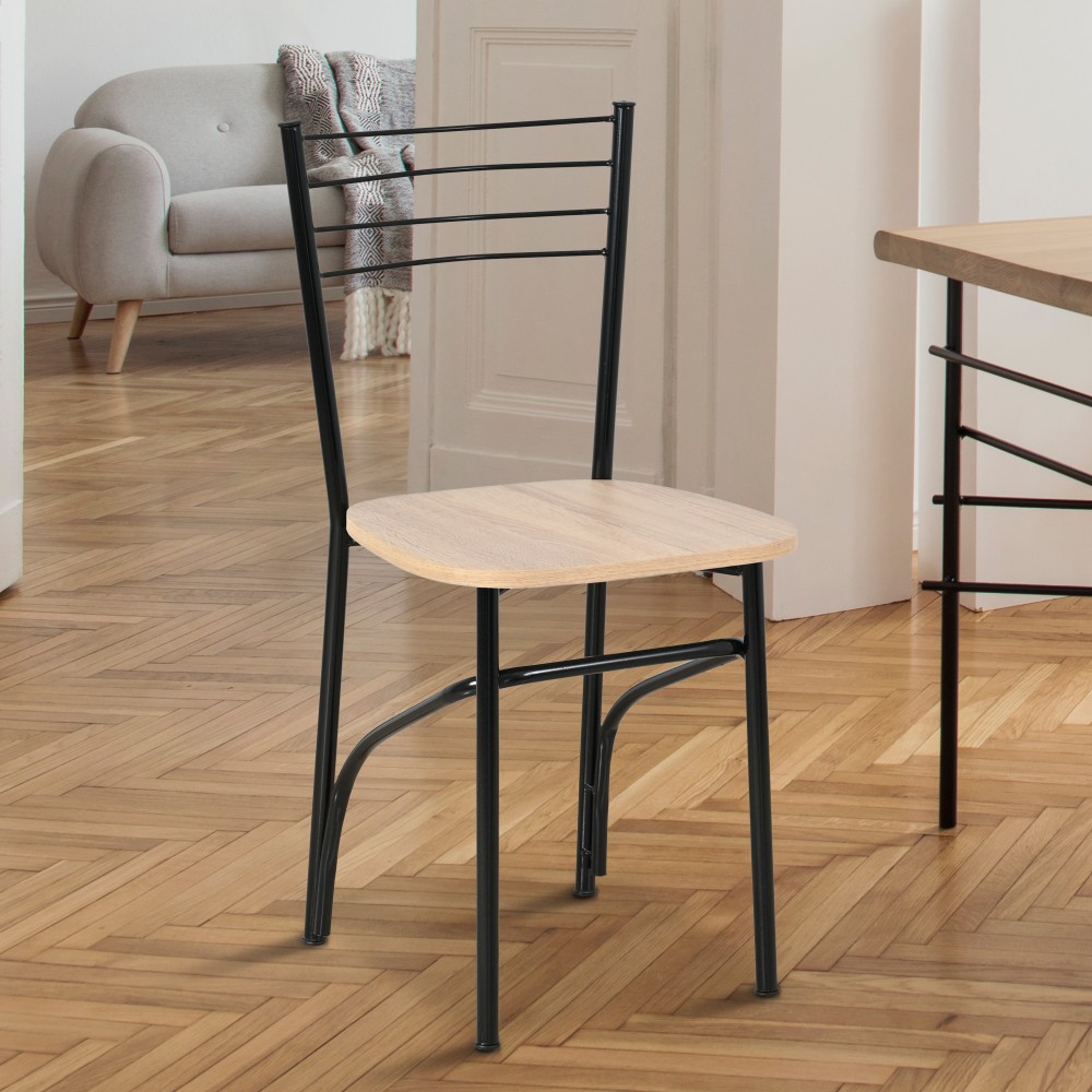 Καρέκλα "ΡΙΓΑ" από μέταλλο/ξύλο σε μαύρο/φυσικό χρώμα 40x36x83