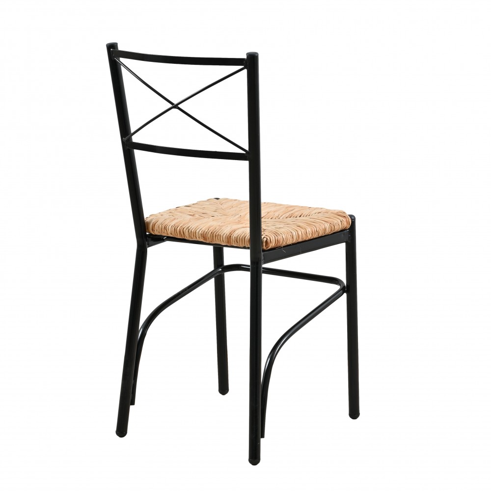 Καρέκλα μεταλλική με φυσική ψάθα σε μαύρο χρώμα 40x36x86