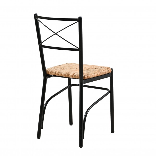 Καρέκλα μεταλλική με φυσική ψάθα σε μαύρο χρώμα 40x36x86