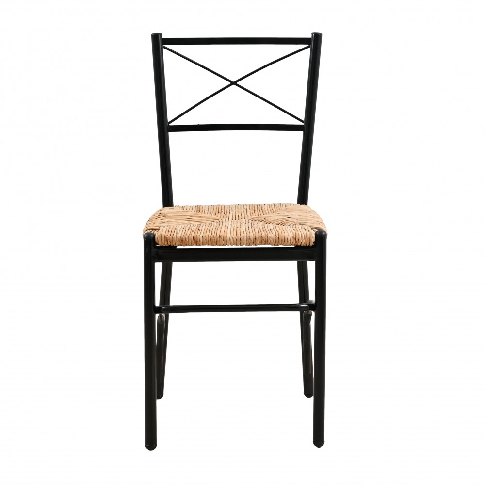 Καρέκλα μεταλλική με φυσική ψάθα σε μαύρο χρώμα 40x36x86