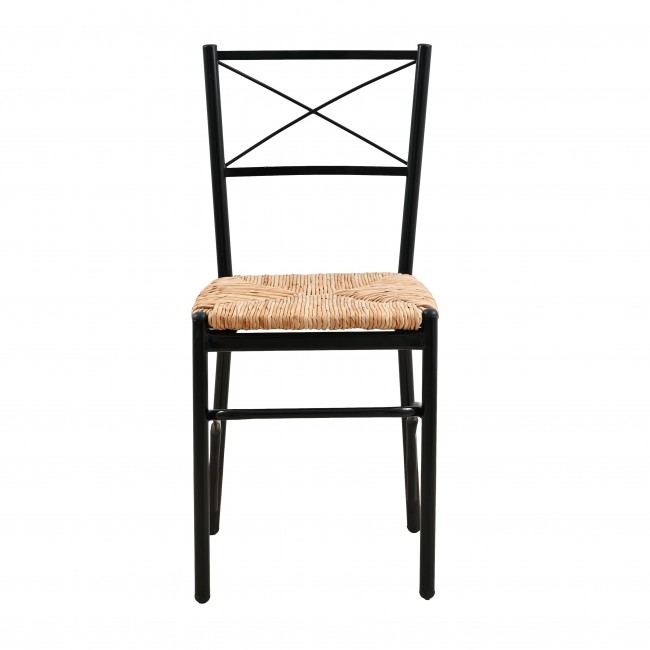 Καρέκλα μεταλλική με φυσική ψάθα σε μαύρο χρώμα 40x36x86