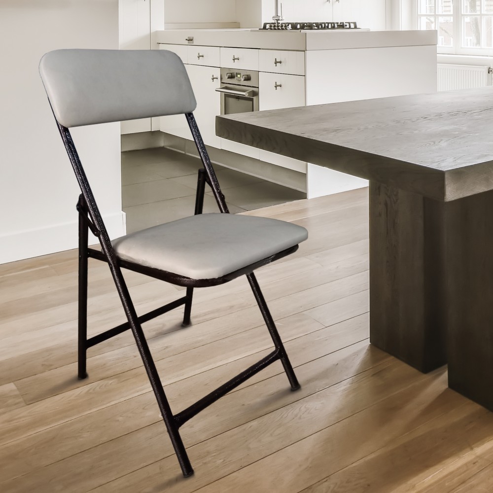 Καρέκλα πτυσσόμενη από μέταλλο/PU σε χρώμα καφέ/λευκό 37x36x82