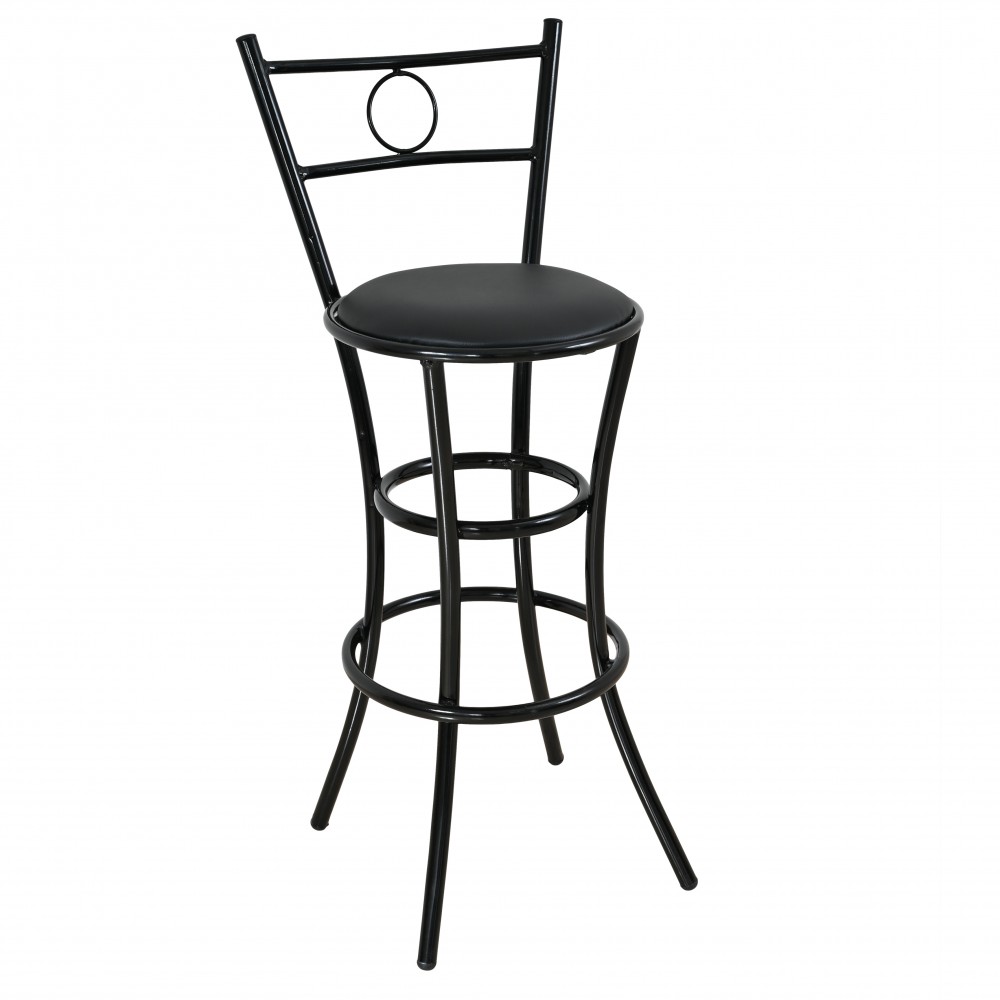 Σκαμπό μεταλλικό με πλάτη και πάτο δερματίνης σε χρώμα μαύρο 39x39x108