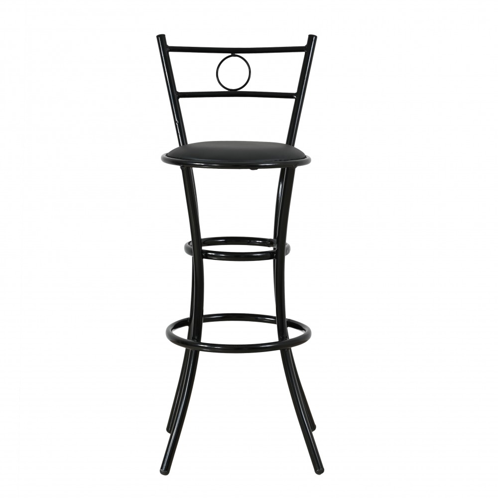 Σκαμπό μεταλλικό με πλάτη και πάτο δερματίνης σε χρώμα μαύρο 39x39x108