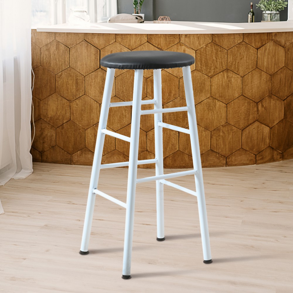 Σκαμπό μπαρ από μέταλλο/PU σε  χρώμα λευκό/μαύρο Φ36x79