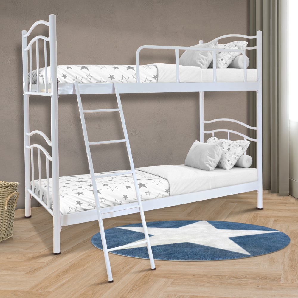 Κρεβάτι-κουκέτα από μέταλλο σε χρώμα λευκό 90x190