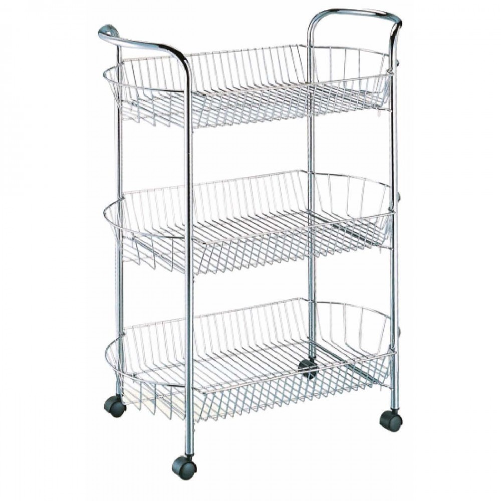 Μανάβης τρόλει 3 θέσεων μεταλλικός σε ασημί χρώμα 51x26x75