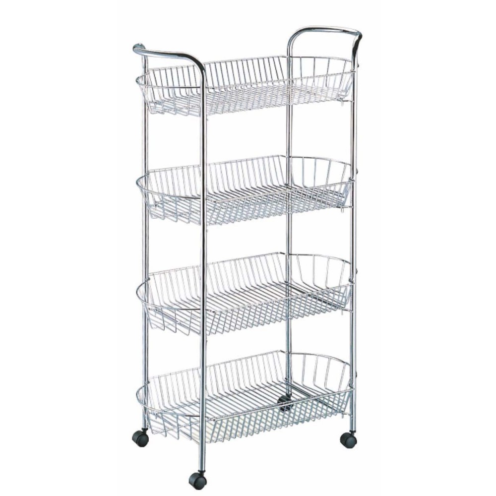 Μανάβης τρόλει 4 θέσεων μεταλλικός σε ασημί χρώμα 51x27x84