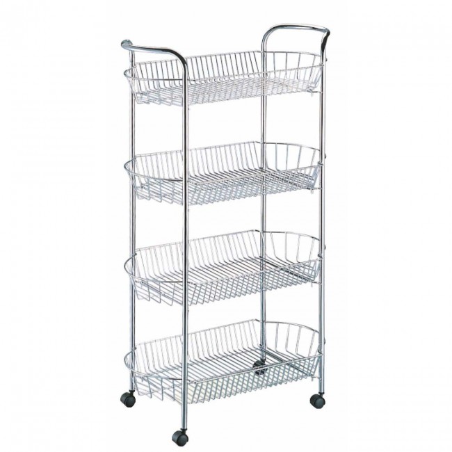 Μανάβης τρόλει 4 θέσεων μεταλλικός σε ασημί χρώμα 51x27x84