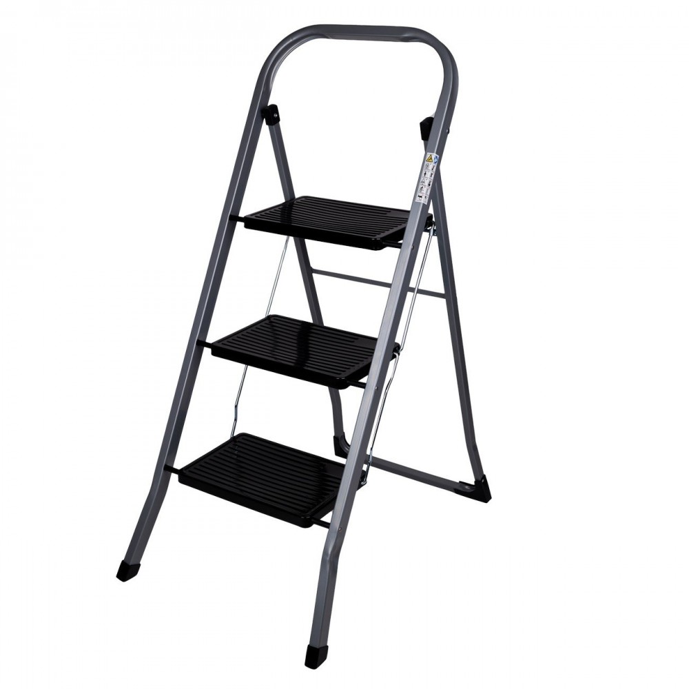 Σκαλοκάθισμα μεταλλικό σε λευκό-μαύρο χρώμα με 3 σκαλιά