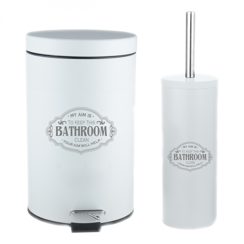 Σετ πιγκάλ-κάδος "HOME" 7 λίτρων από μέταλλο σε άσπρο χρώμα