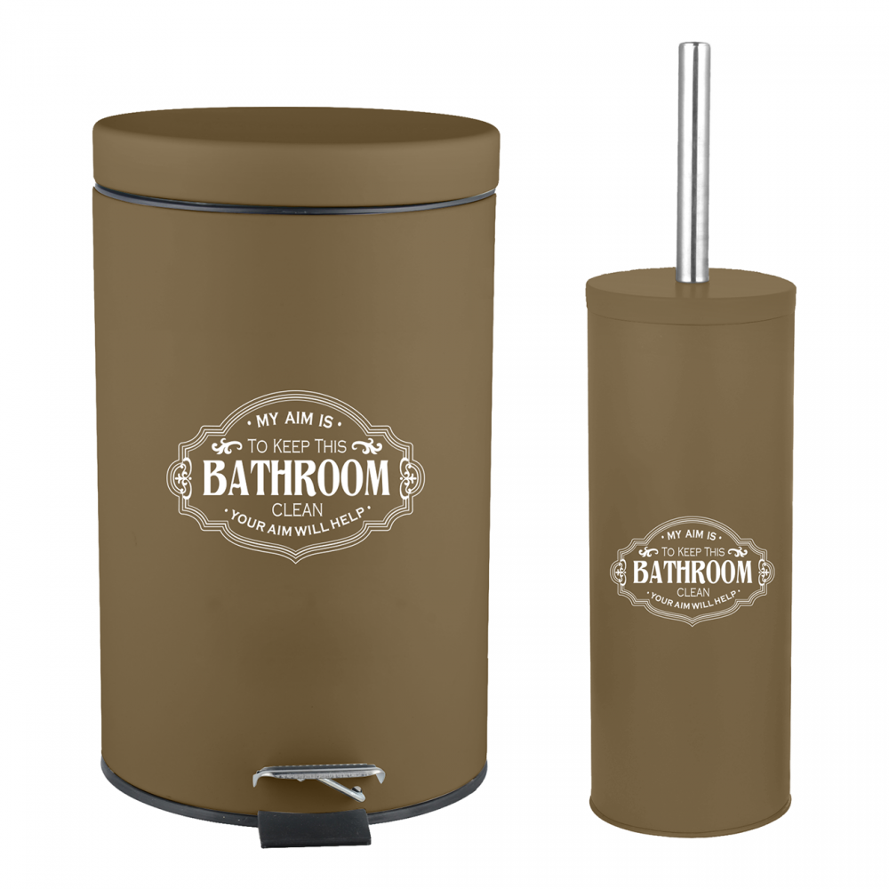 Σετ πιγκάλ-κάδος "HOME" 7 λίτρων από μέταλλο σε καφέ χρώμα