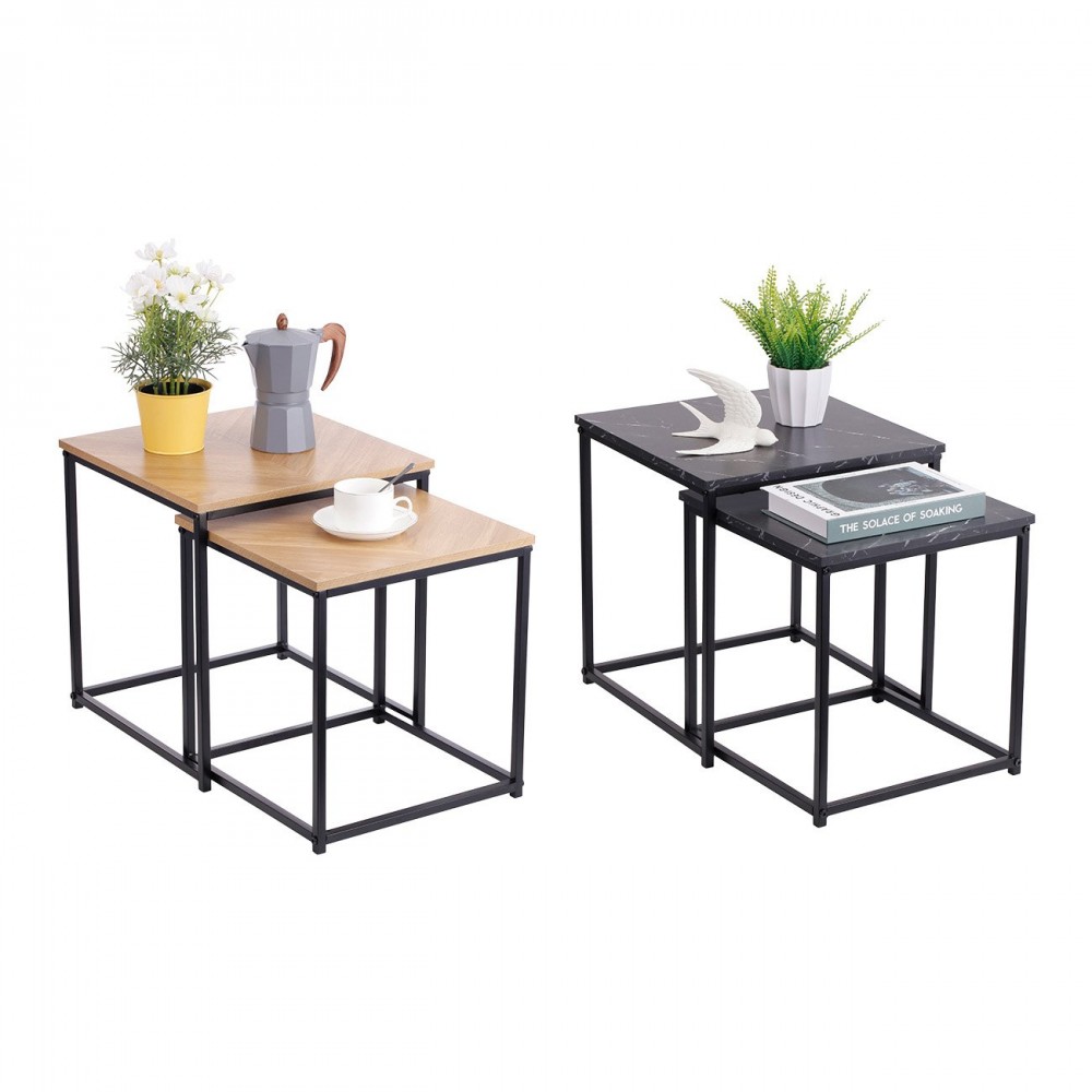 Τραπέζια σαλονιού 2τμχ "SIDE TABLE" σε μαύρο χρώμα μαρμάρου 37.5x37.5x40