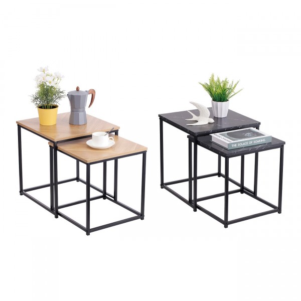 Τραπέζια σαλονιού 2τμχ "SIDE TABLE" σε μαύρο χρώμα μαρμάρου 37.5x37.5x40