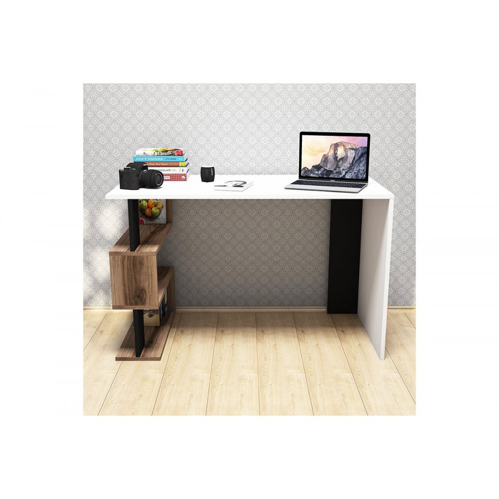 Γραφείο "SNAP" σε χρώμα λευκό-καρυδί με μαύρες λεπτομέρειες 120x60x75