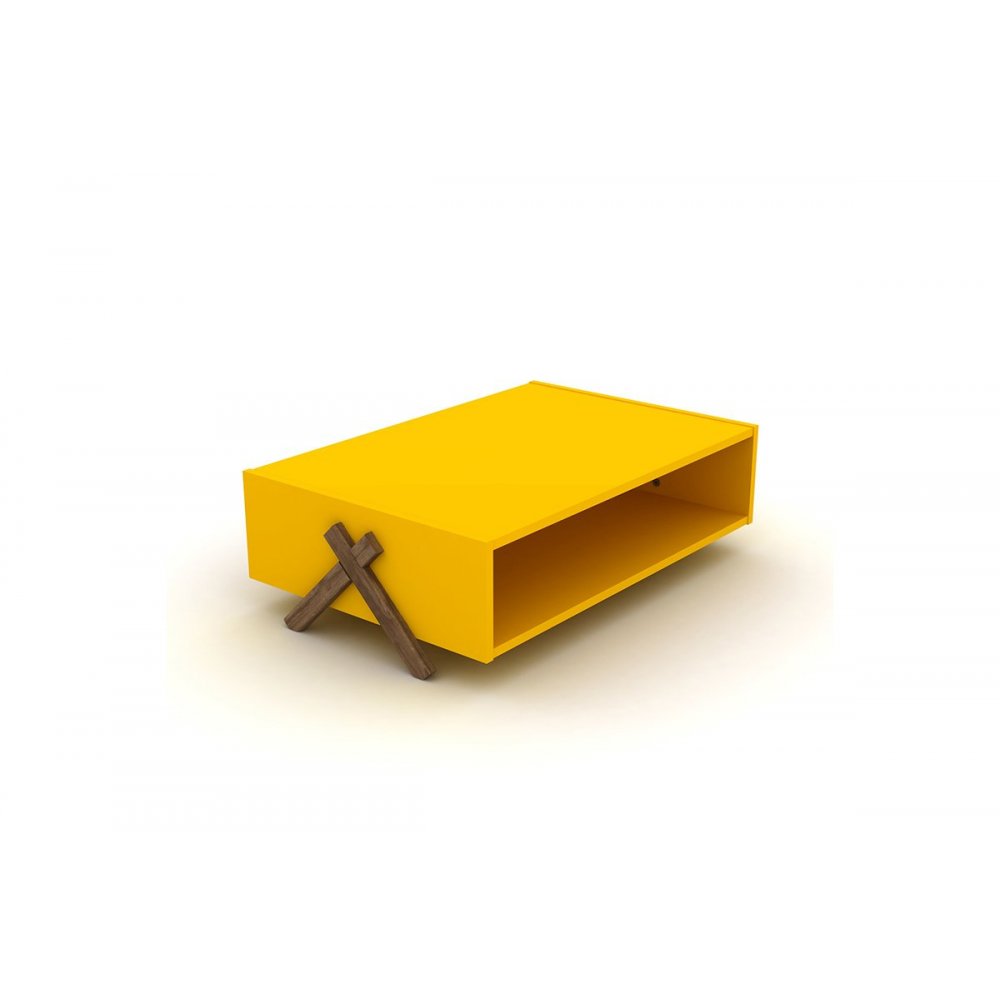 Τραπεζάκι σαλονιού "KIPP" σε χρώμα κίτρινο-καρυδί 93,5x60,5x28,5