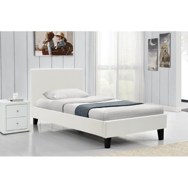 Κρεβάτι "NEVIL" μονό από τεχνόδερμα σε χρώμα λευκό ματ 106x212x87