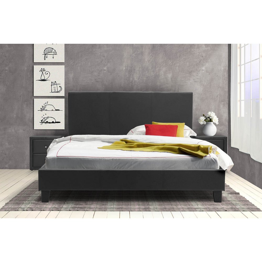 Κρεβάτι "NEVIL" διπλό από τεχνόδερμα σε χρώμα μαύρο ματ 156x212x87