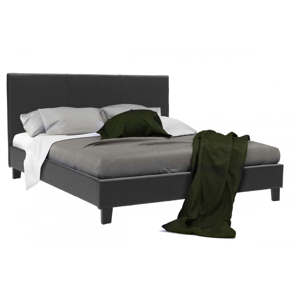Κρεβάτι "NEVIL" διπλό από τεχνόδερμα σε χρώμα μαύρο ματ 156x212x87