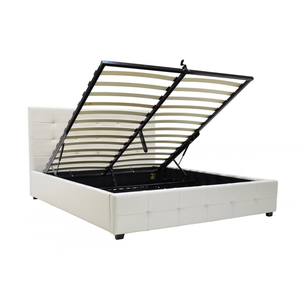 Κρεβάτι "ROI" διπλό από τεχνόδερμα σε χρώμα λευκό ματ με αποθηκευτικό χώρο 172x218x109