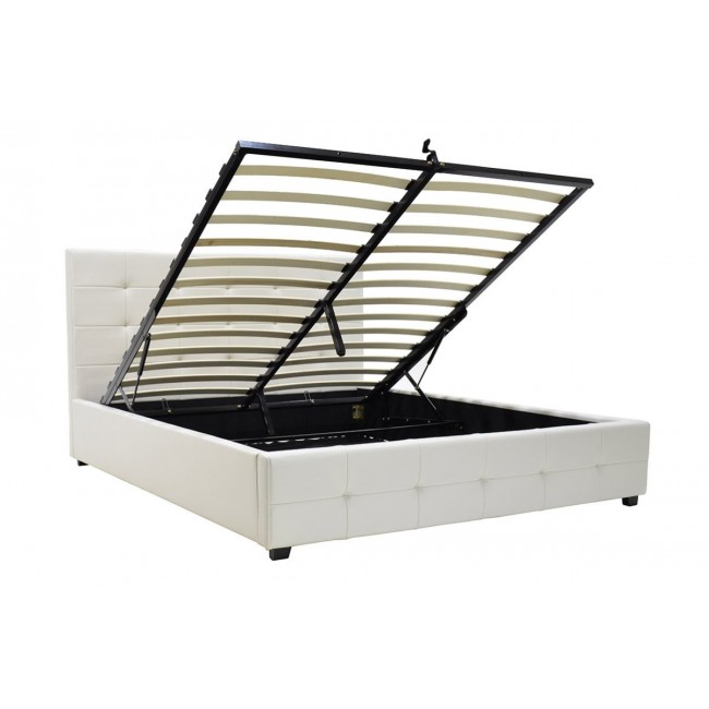 Κρεβάτι "ROI" διπλό από τεχνόδερμα σε χρώμα λευκό ματ με αποθηκευτικό χώρο 172x218x109