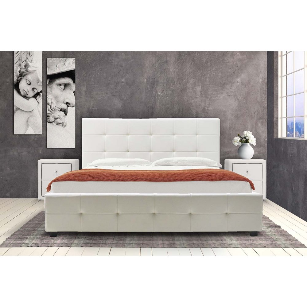 Κρεβάτι "ROI" διπλό από τεχνόδερμα σε χρώμα λευκό ματ με αποθηκευτικό χώρο 172x218x109