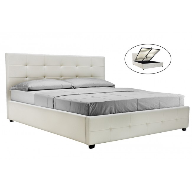 Κρεβάτι "ROI" διπλό από τεχνόδερμα σε χρώμα λευκό ματ με αποθηκευτικό χώρο 172x218x109