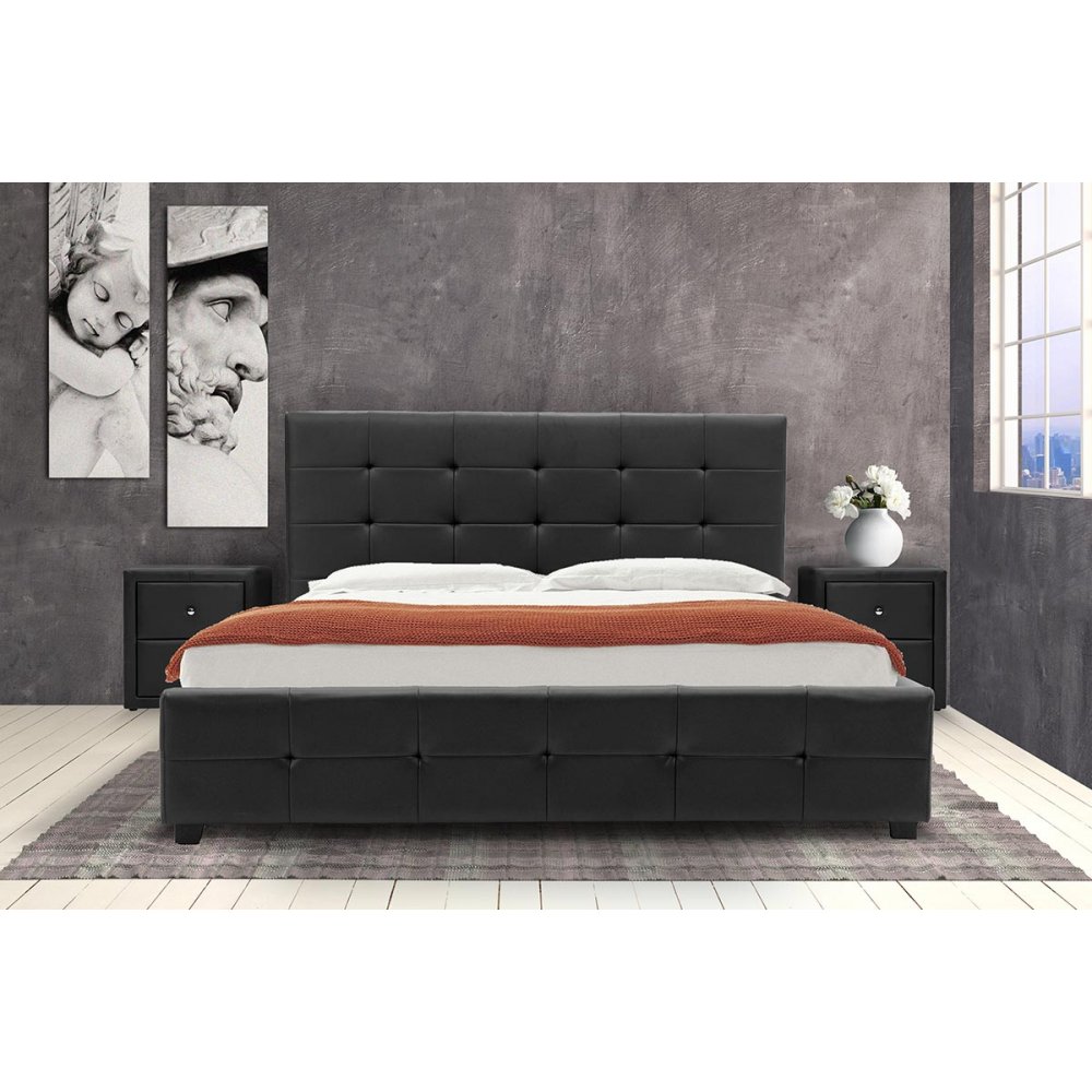 Κρεβάτι "ROI" διπλό από τεχνόδερμα σε χρώμα μαύρο ματ με αποθηκευτικό χώρο 172x218x109