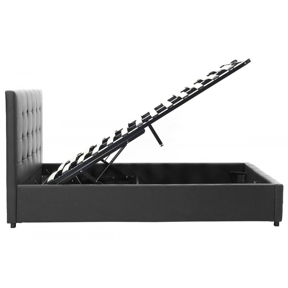 Κρεβάτι "ROI" διπλό από τεχνόδερμα σε χρώμα μαύρο ματ με αποθηκευτικό χώρο 172x218x109
