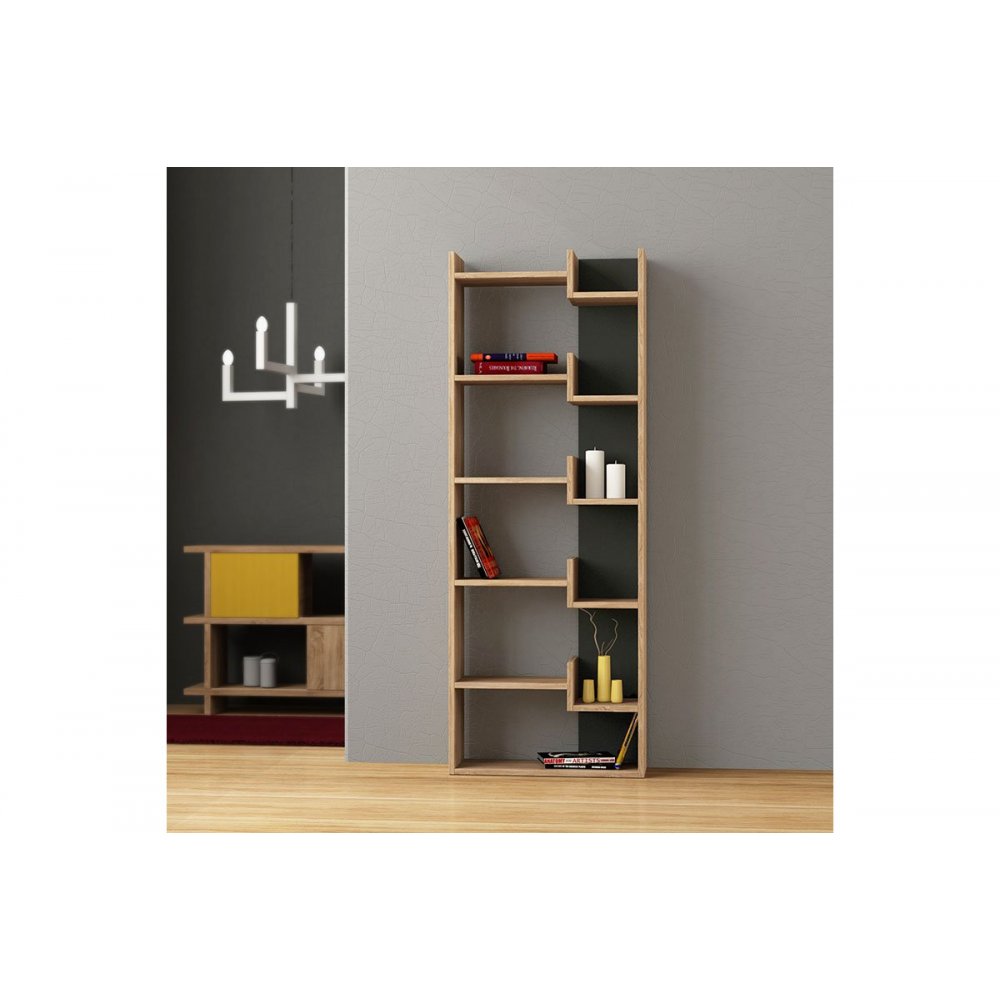 Βιβλιοθήκη "OPPA" σε χρώμα σκούρο φυσικό - ανθρακί 61x22x162