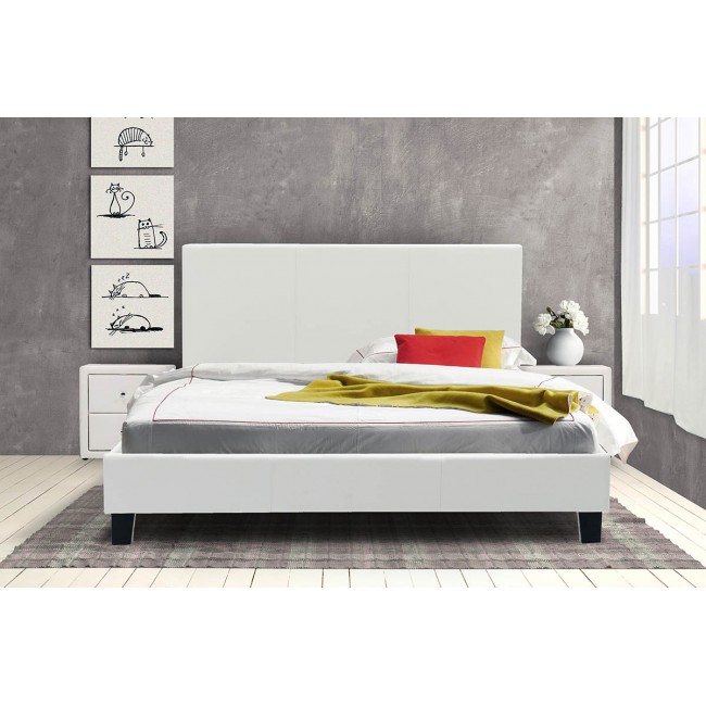 Κρεβάτι "NEVIL" διπλό από τεχνόδερμα σε χρώμα λευκό ματ 156x212x87