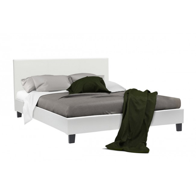 Κρεβάτι "NEVIL" διπλό από τεχνόδερμα σε χρώμα λευκό ματ 156x212x87