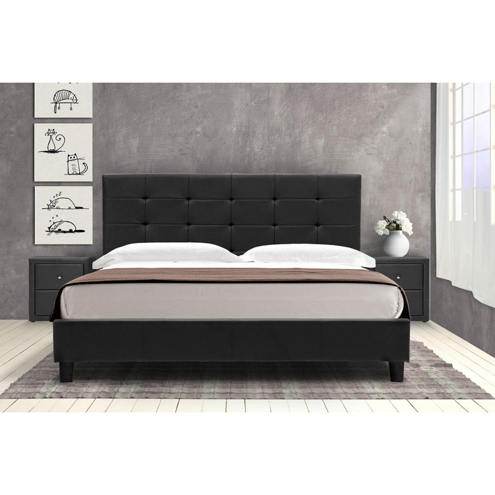 Κρεβάτι "DESI" διπλό με τεχνόδερμα σε χρώμα μαύρο ματ 170x216x96