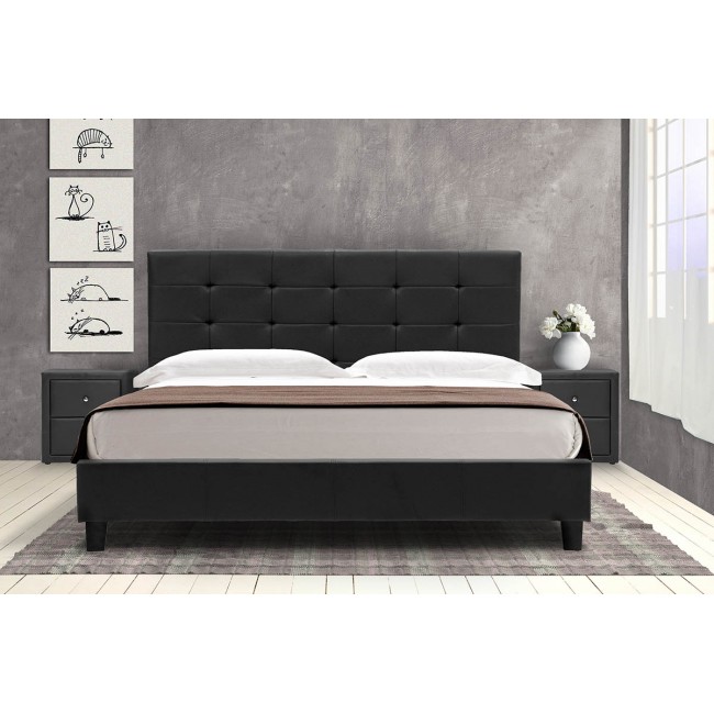 Κρεβάτι "DESI" διπλό με τεχνόδερμα σε χρώμα μαύρο ματ 170x216x96
