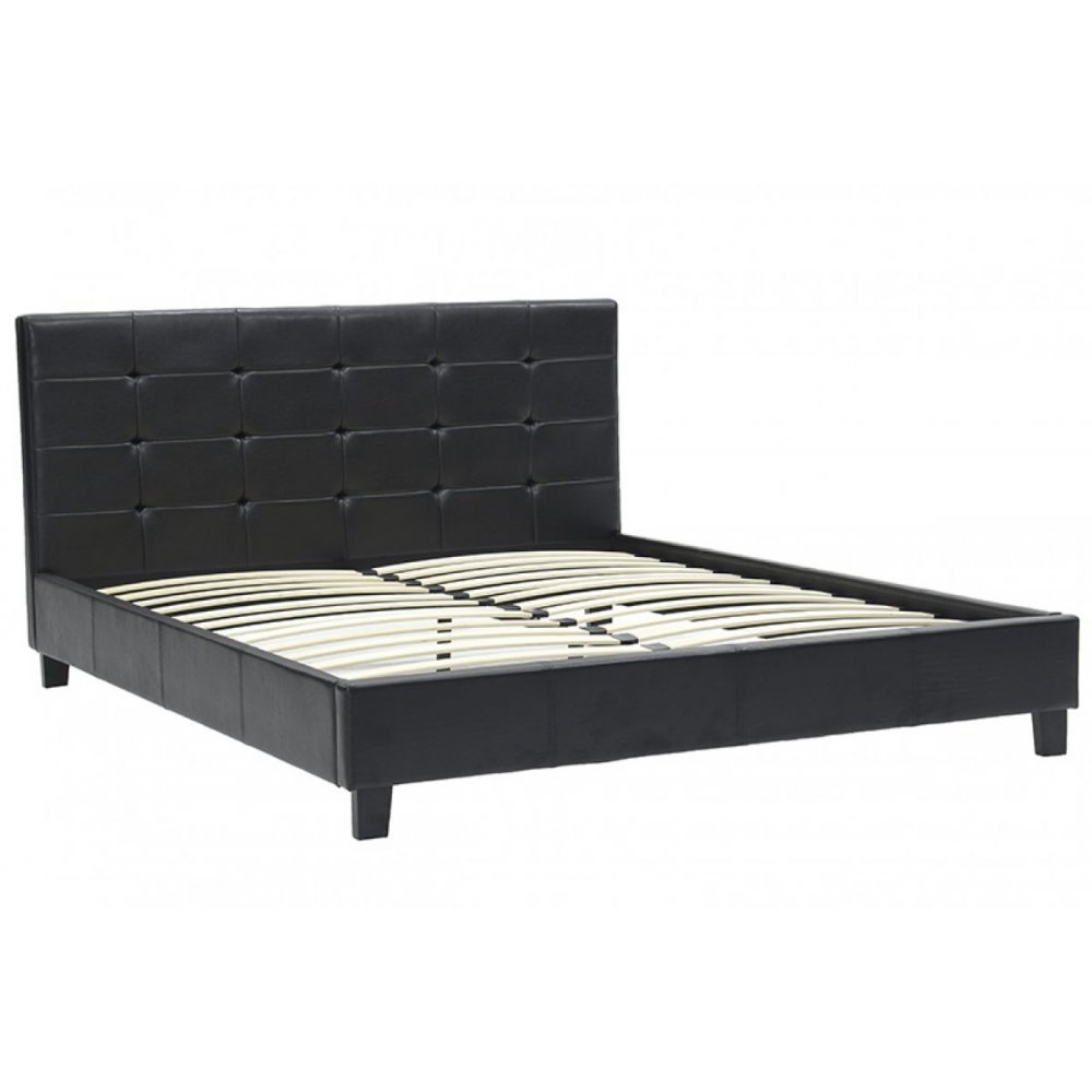 Κρεβάτι "DESI" διπλό με τεχνόδερμα σε χρώμα μαύρο ματ 170x216x96
