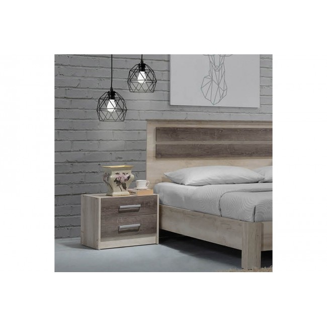 Κομοδίνο "OLYMPUS" με 2 συρτάρια χρώμα castillo-toro δρυς 47,5x40,5x40,5