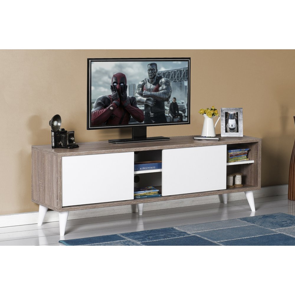 Έπιπλο τηλεόρασης "RETRO" σε χρώμα latte-λευκό 150x40x50