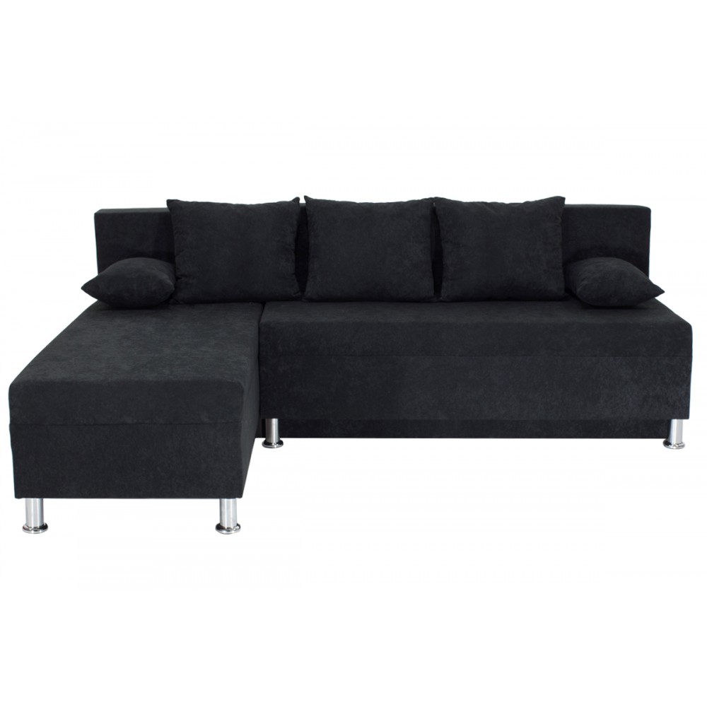 Γωνιακός καναπές-κρεβάτι "TANYA" αναστρέψιμος υφασμάτινος σε μαύρο χρώμα 196x70/150x78