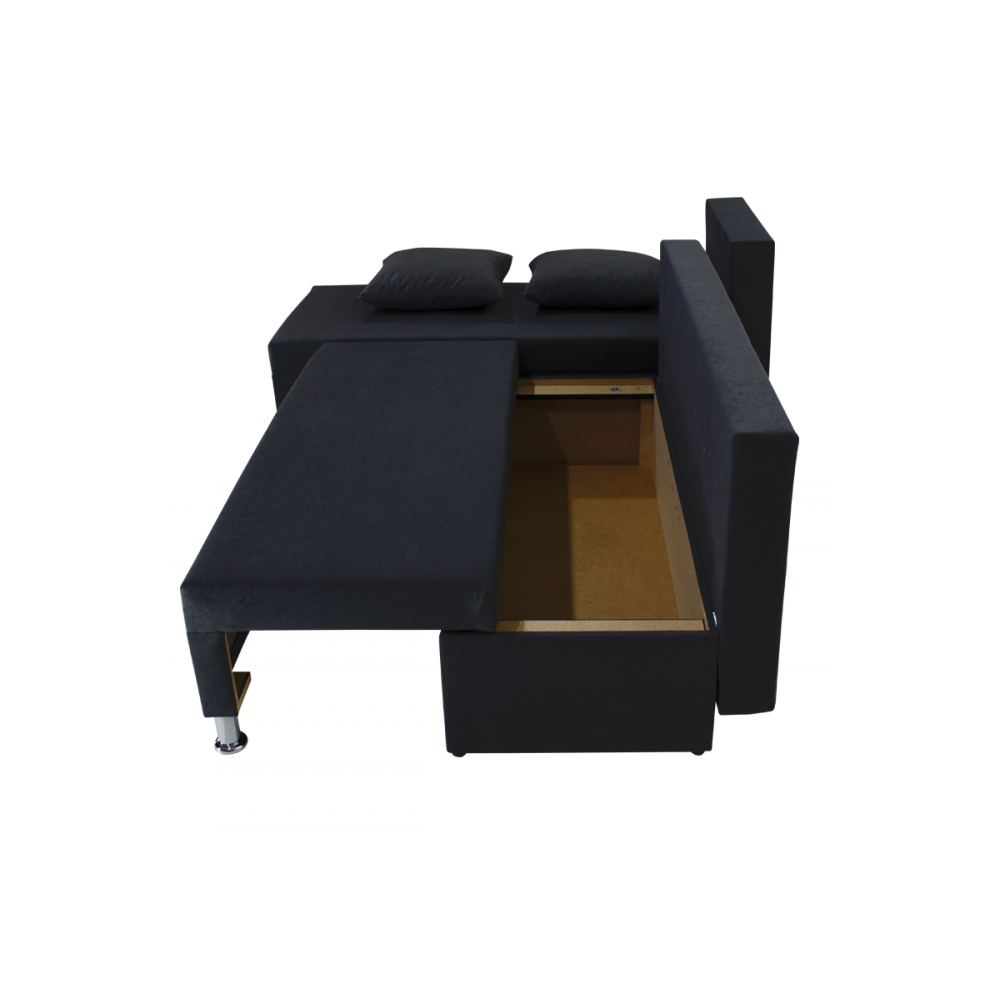 Γωνιακός καναπές-κρεβάτι "TANYA" αναστρέψιμος υφασμάτινος σε μαύρο χρώμα 196x70/150x78
