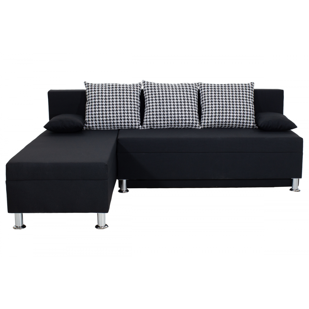 Γωνιακός καναπές-κρεβάτι "TANYA" αναστρέψιμος υφασμάτινος σε χρώμα μαύρο 196x70/150x78
