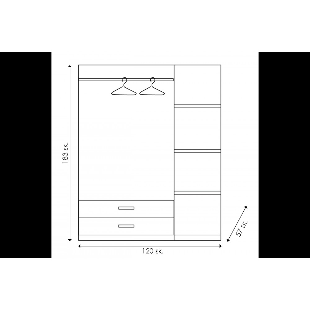 Ντουλάπα "OLYMPUS" τρίφυλλη με καθρέπτη σε χρώμα βέγγε 120x57x183