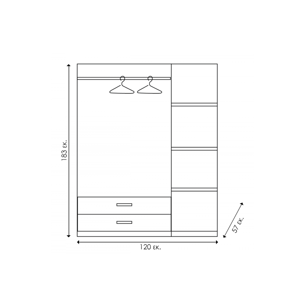 Ντουλάπα "OLYMPUS" τρίφυλλη με καθρέπτη σε χρώμα βέγγε 120x57x183