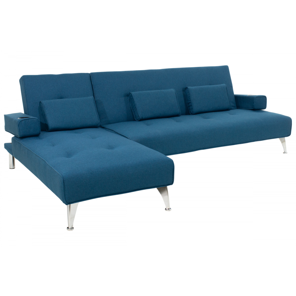 Γωνιακός καναπές-κρεβάτι "LUXURY" υφασμάτινος σε μπλε χρώμα 258x156x84