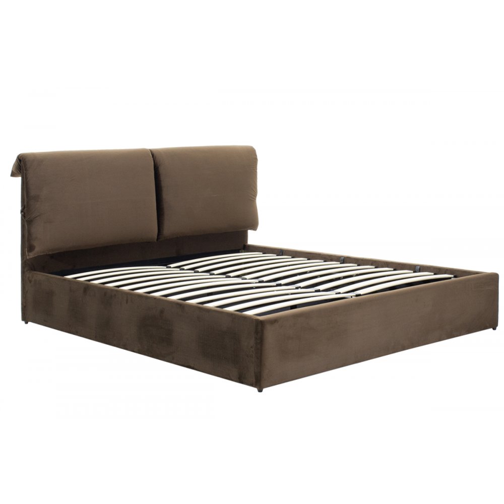 Κρεβάτι "KATIA" διπλό από ύφασμα σε χρώμα καφέ με αποθηκευτικό χώρο 170x210x100