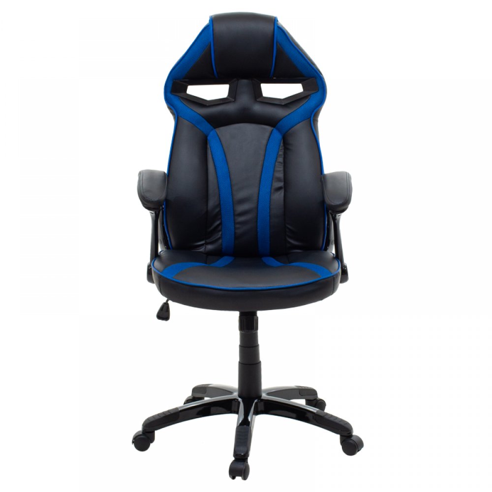 Καρέκλα γραφείου "MARIO" bucket απο pu χρώμα μαύρο-μπλε 60x60x114/124