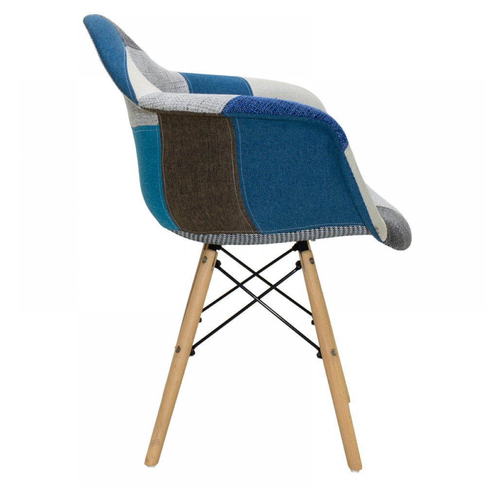 Πολυθρόνα "JULITA" με ύφασμα patchwork σε χρώμα μπλε 62x62x80